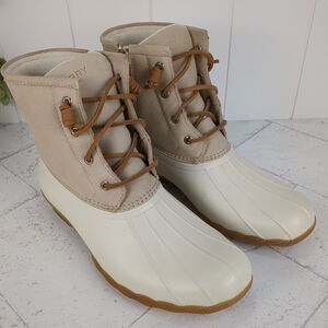 Sperry Saltwater Duck Boots Ivory STS84428 Waterproof Rain Snow Boot Women's 9